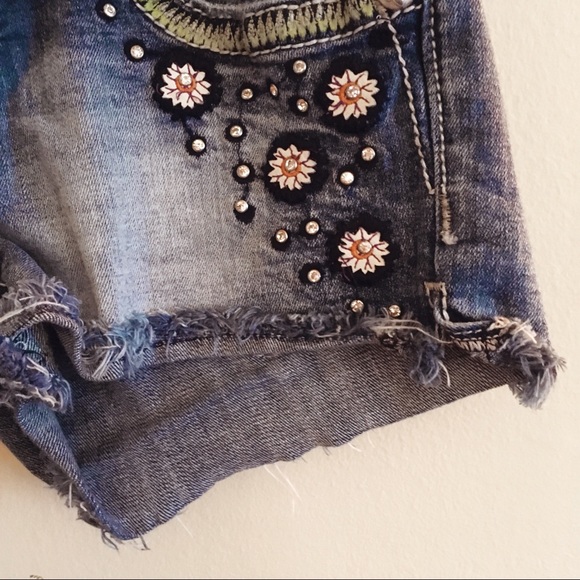 Miss Me Embellished Mini Shorts Bling Embroidery - Picture 2 of 7